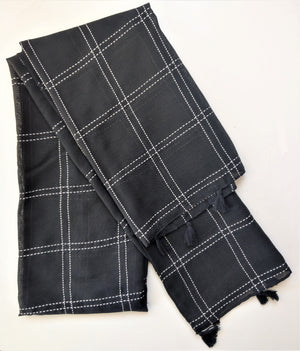 Vibrant Black Scarf with Embroidered Stripes