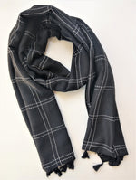 Vibrant Black Scarf with Embroidered Stripes