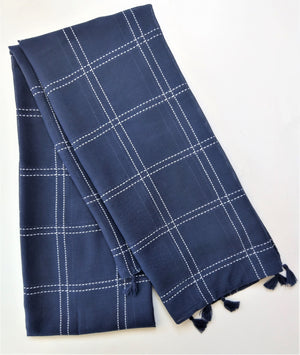 Vibrant Navy Blue Scarf with Embroidered Stripes