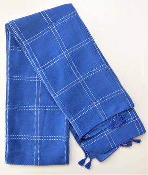 Vibrant Blue Scarf with Embroidered Stripes