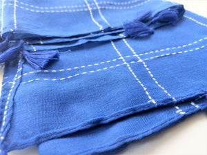 Vibrant Blue Scarf with Embroidered Stripes