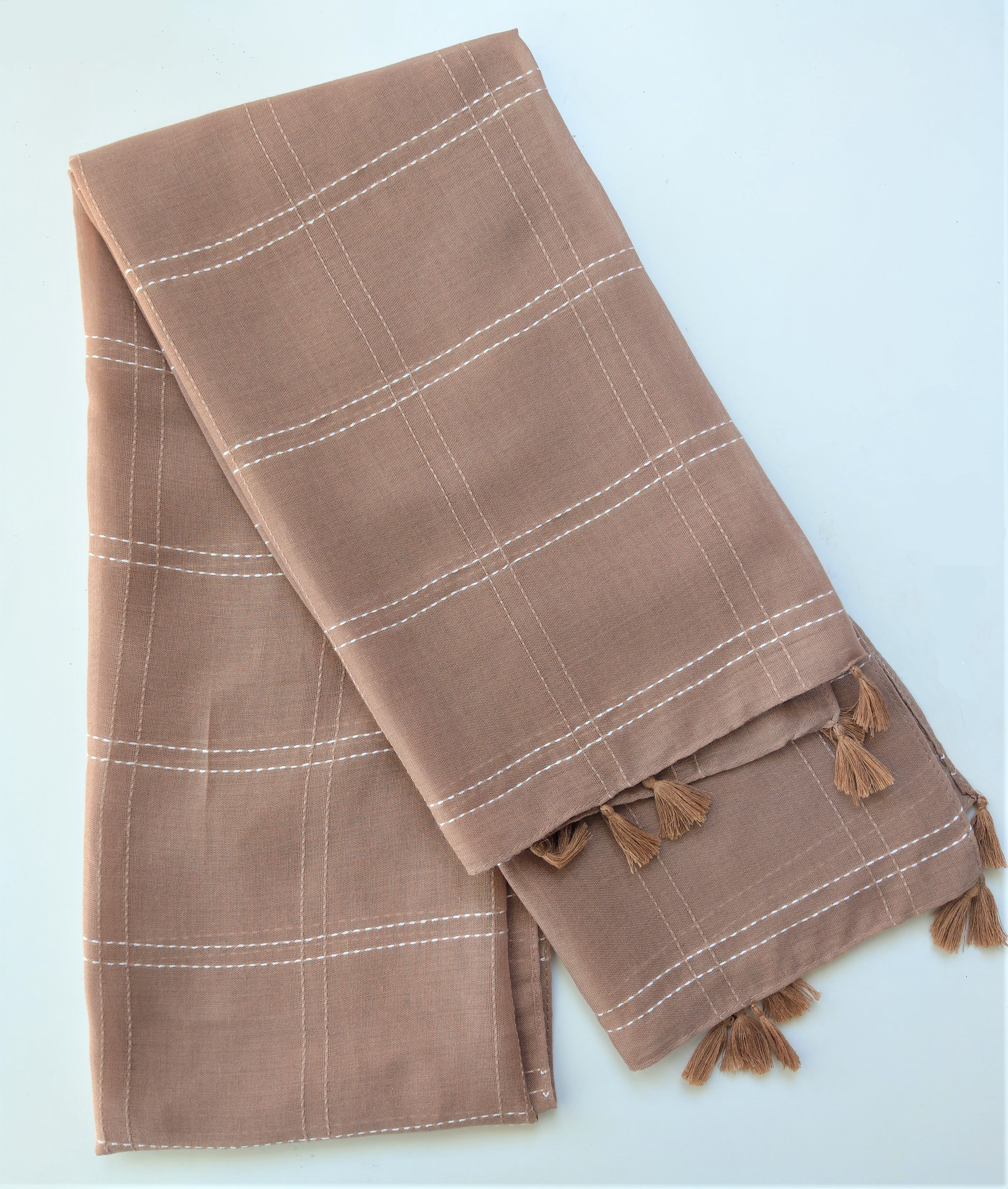 Vibrant Brown Scarf with Embroidered Stripes