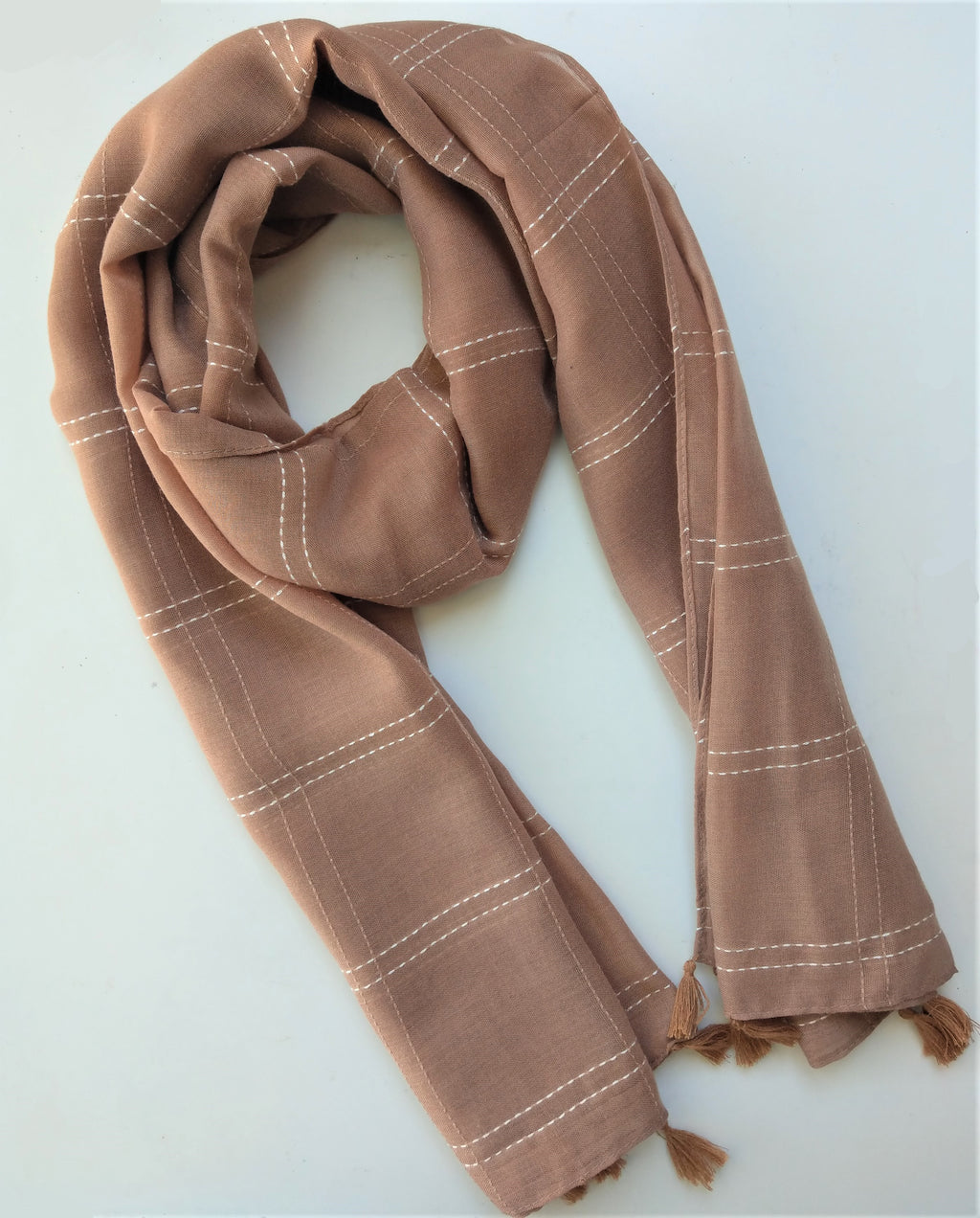 Vibrant Brown Scarf with Embroidered Stripes
