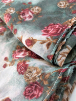 Green Scarf with Red Floral Print