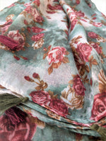 Green Scarf with Red Floral Print