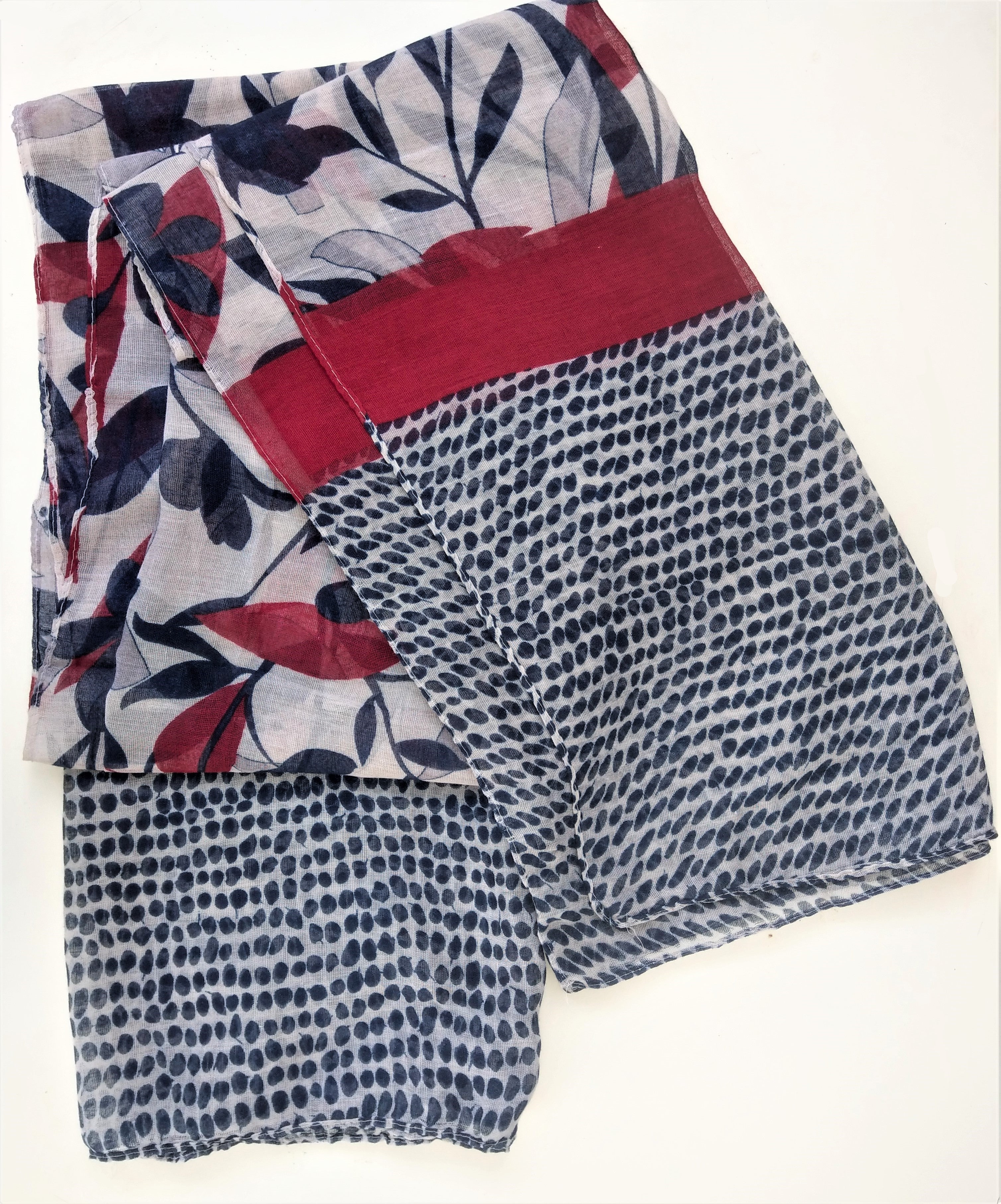 Multi-Pattern Scarf in Red and Navy Blue