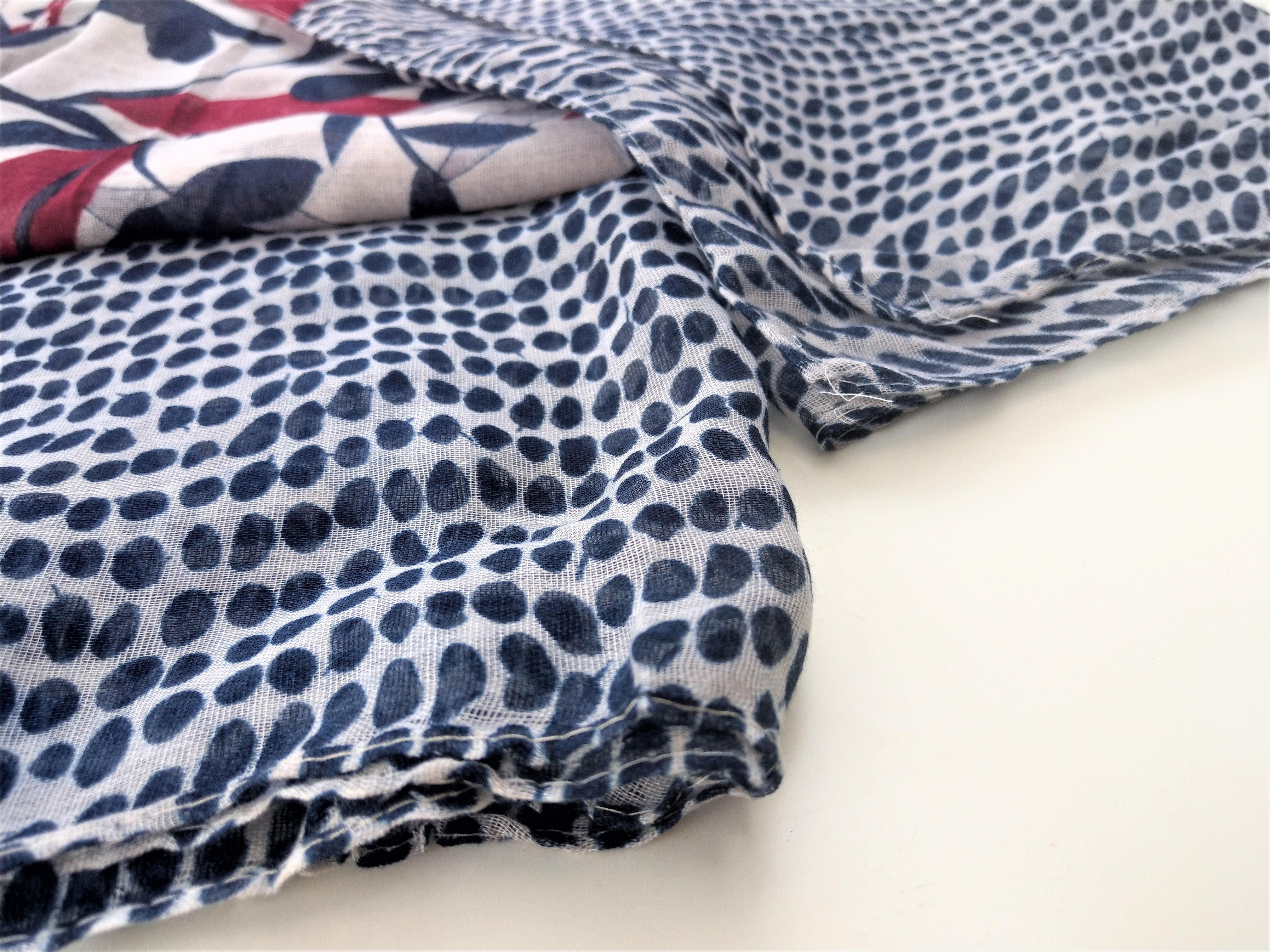 Multi-Pattern Scarf in Red and Navy Blue
