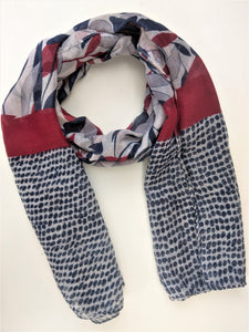 Multi-Pattern Scarf in Red and Navy Blue