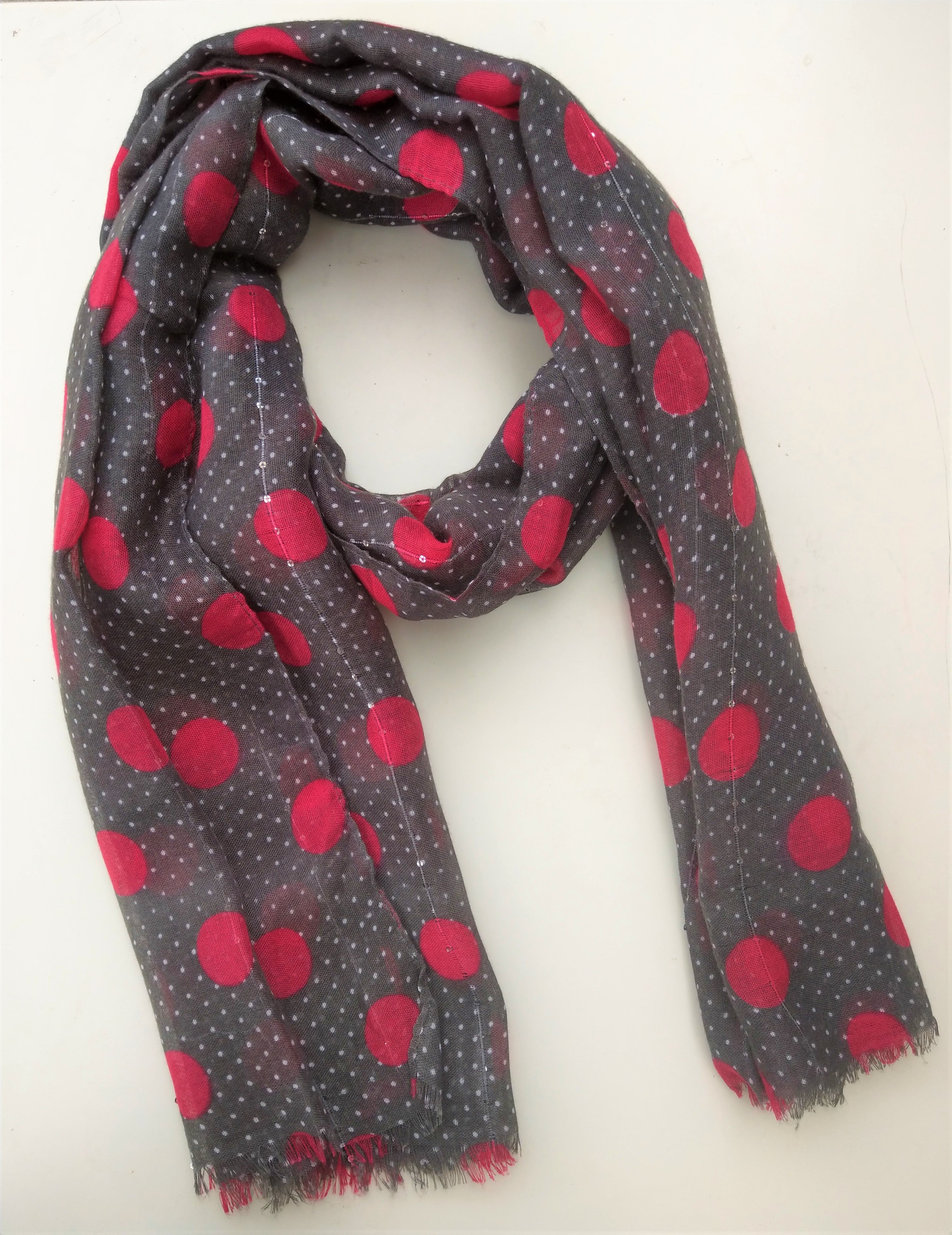 Pink Polka Dot Sequence Scarf