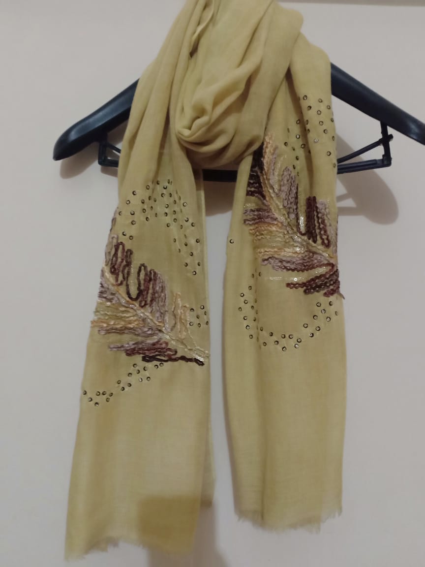 Embroidered Scarf in Pale Yellow