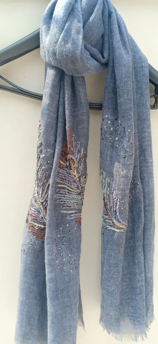 Embroidered Scarf - Soft Blue