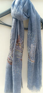 Embroidered Scarf - Soft Blue