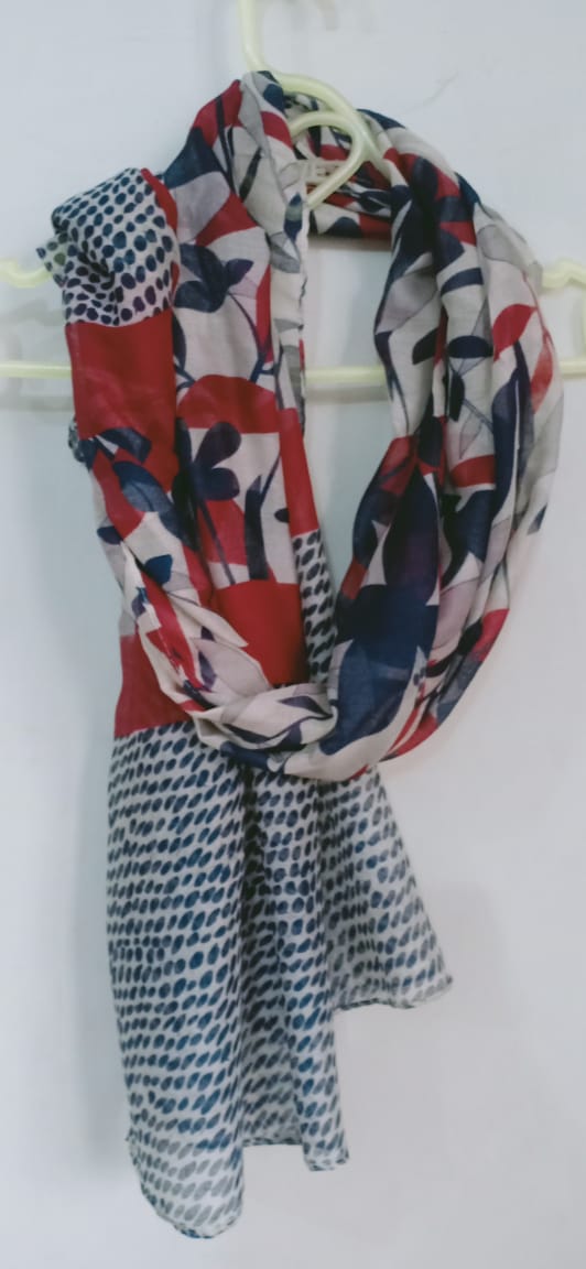 Multi-Pattern Scarf in Red and Navy Blue