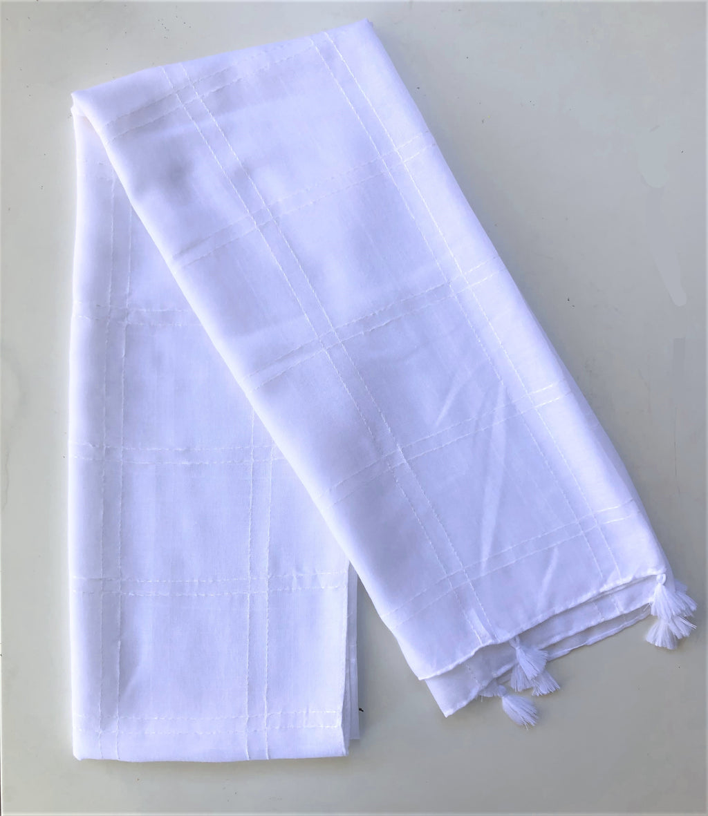 Vibrant White Scarf with Embroidered Stripes