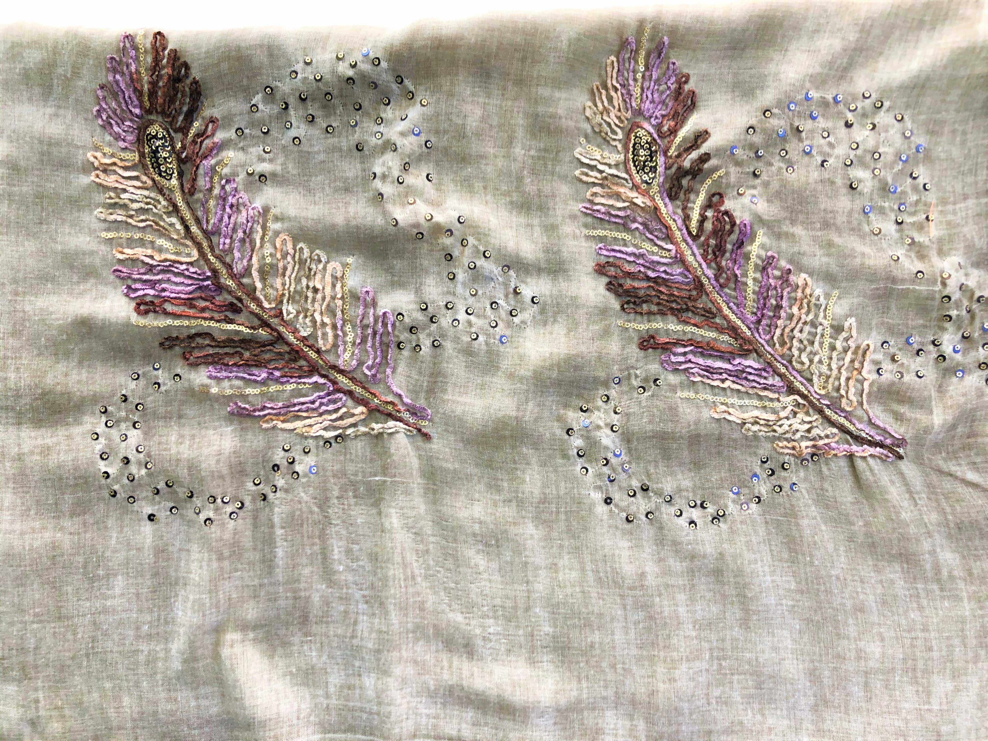 Embroidered Scarf in Pale Yellow