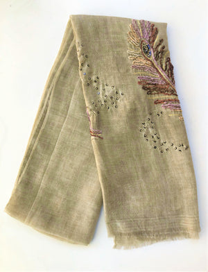 Embroidered Scarf in Pale Yellow