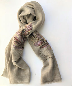 Embroidered Scarf in Pale Yellow
